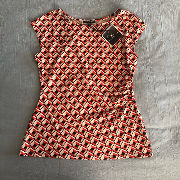 NWT Melanie Lyne Patterned Office Casual Red and Black Blouse - Picture 1 of 6